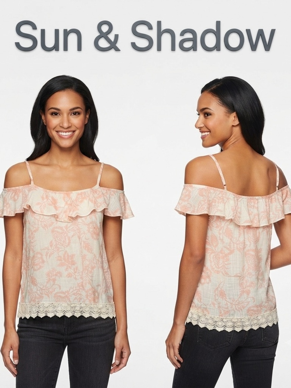 Sun & Shadow Off Shoulder Ruffle Crochet Blouse Extra Small